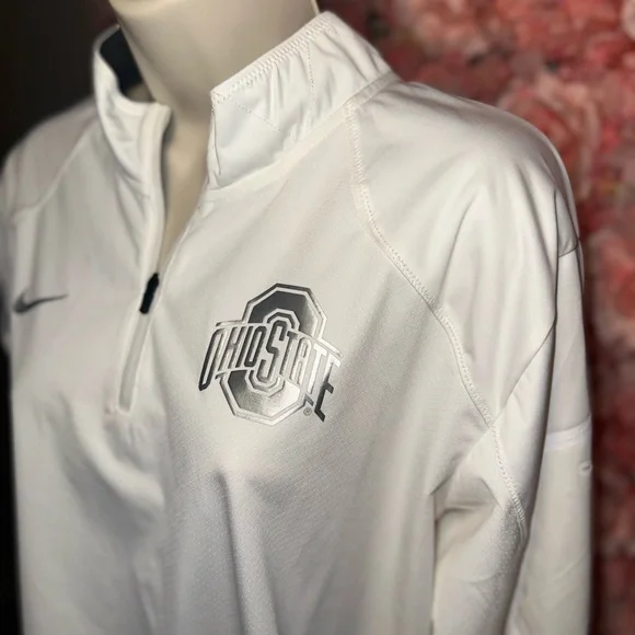 Nike (Medium) White//Grey Ohio State 3/4 Zip Up Pullover with Drawstring Waist - Picture 3 of 15